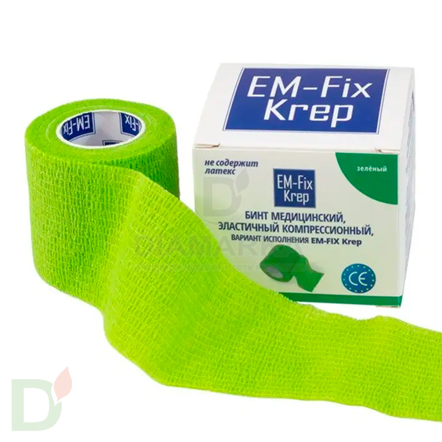 Бинт эластичный когезивный EM-fix krep Лайм, 5 см х 4,5 м в Казани