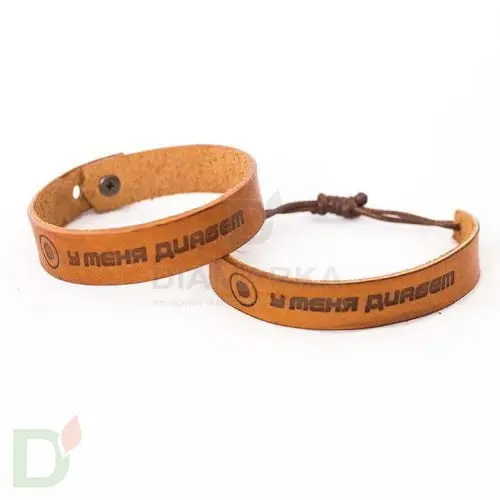 Браслет кожаный "У меня диабет" 1 заклепка (Взрослый) в Казани