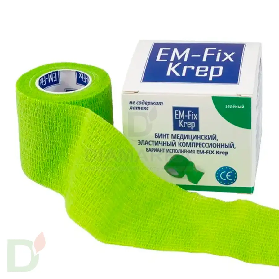 Бинт эластичный когезивный EM-fix krep Лайм, 5 см х 4,5 м в Казани