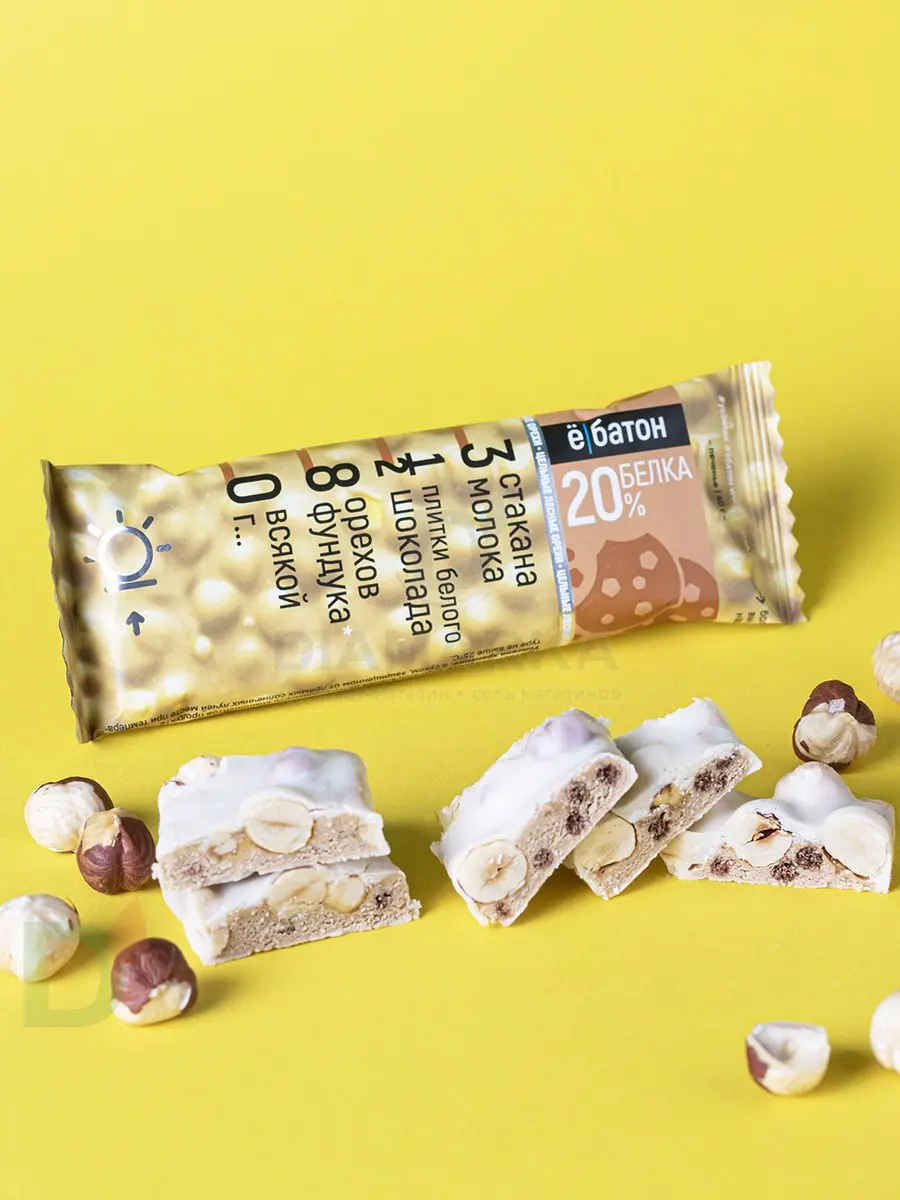 Батончик протеиновый Ё/батон "Лесной орех-Печенье" в белой глазури 40гр в Казани