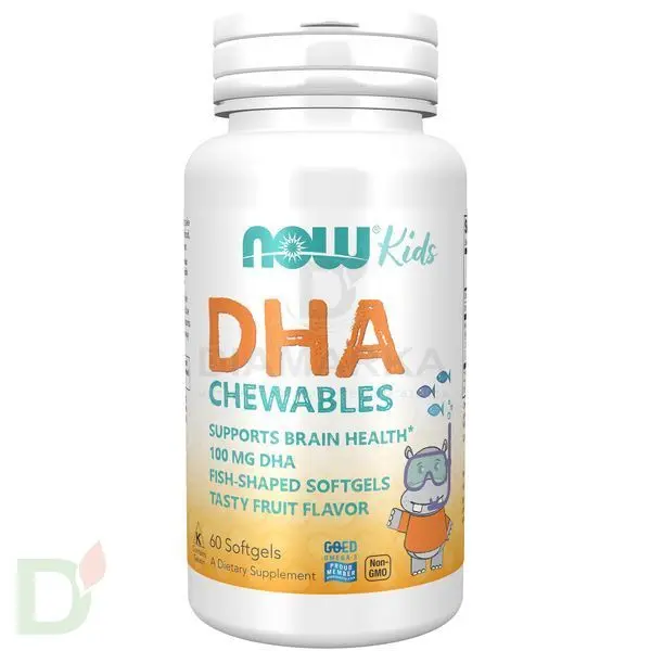 Витамины NOW Омега-3 детская для улучшения памяти и внимания, жевательные пастилки, 1000DHA, 60 шт в Казани